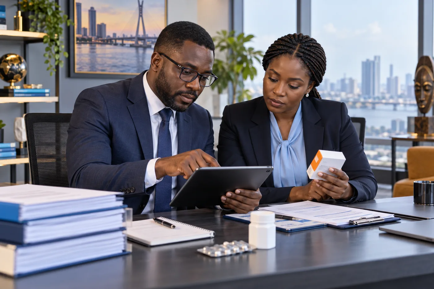 Pharmaceutical compliance advisers reviewing quality documentation