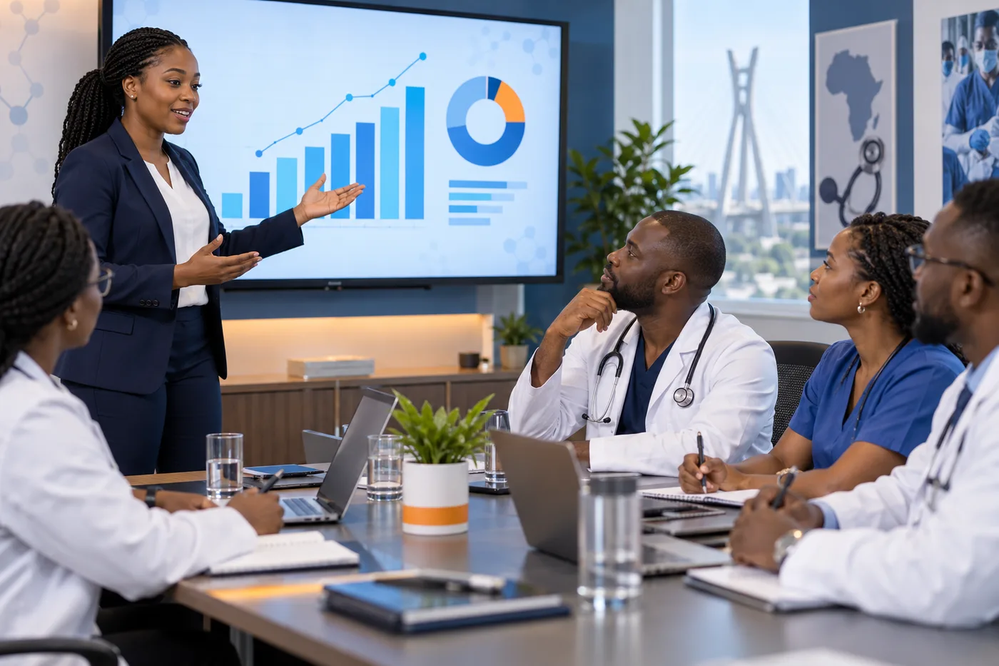 Healthcare professionals participating in a scientific market access meeting